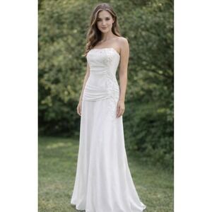 strapless satin white wedding gown from Essense of Australia with beading Size 8